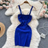 Women Knitted Dress Summer Strap Elastic Waist Backless Mini Sundress Sexy Streetwear Outfits